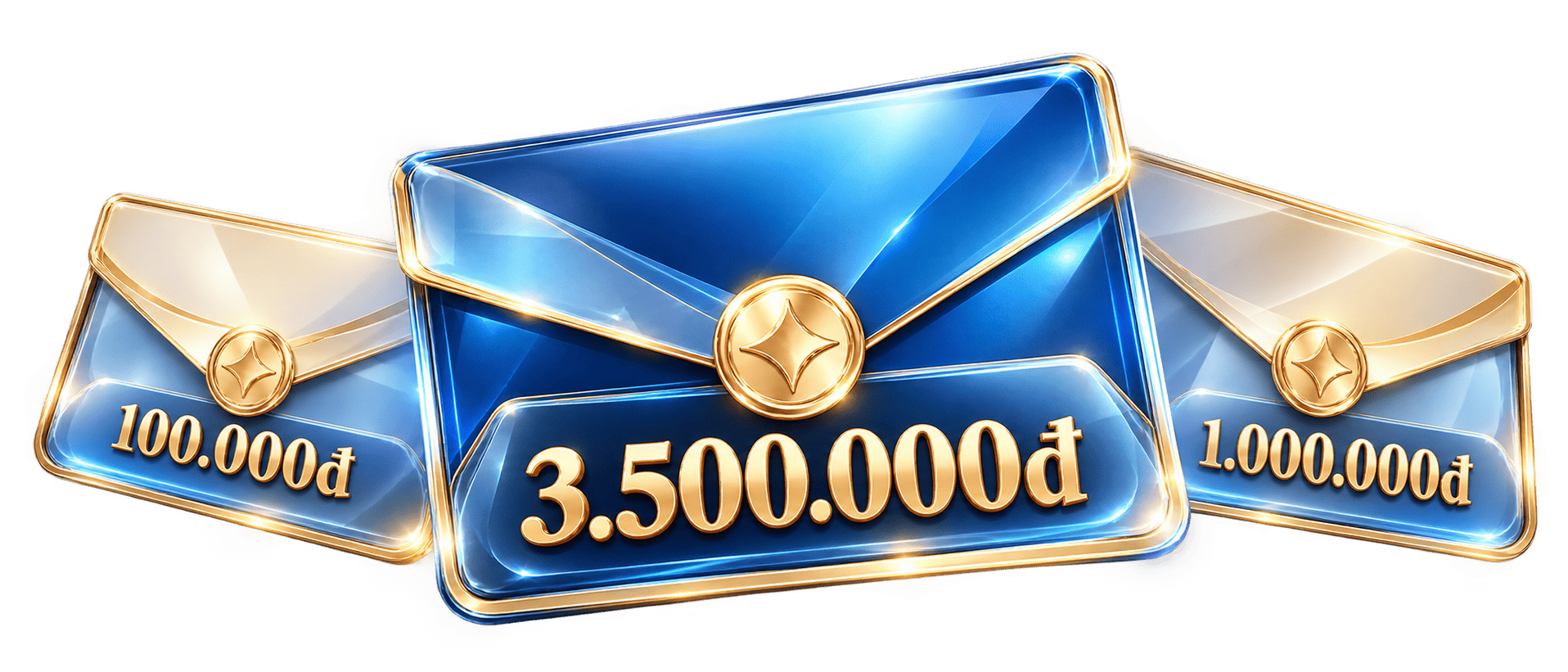 Ba phong bì giải tiền mặt ghi 100.000đ, 1.000.000đ và 3.500.000đ